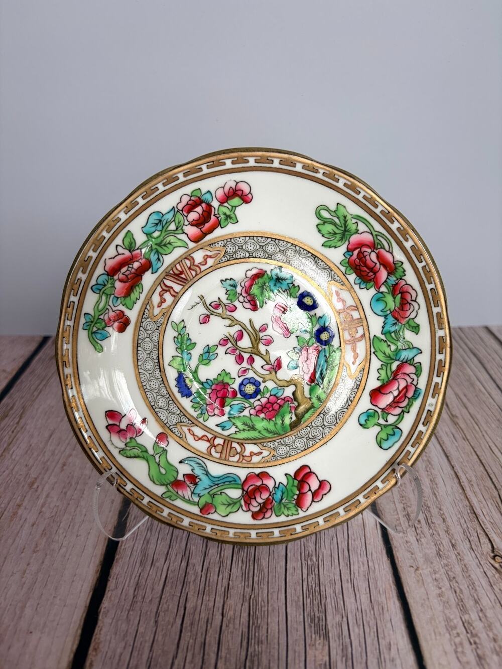 Coalport Indian Tree Saucer England Floral Gold Trim Replacement